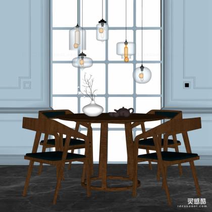 北欧餐桌椅组合 餐椅 吊灯丨