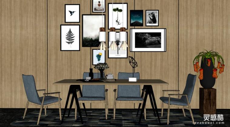 北欧餐桌椅组合 餐椅 挂画丨