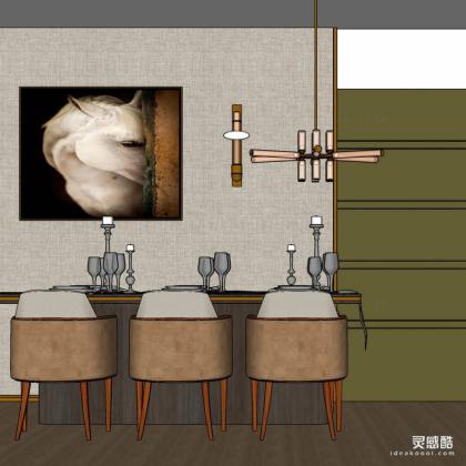 餐桌椅组合 餐椅 吊灯 挂画丨