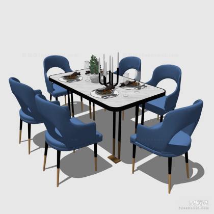 餐桌椅组合 餐椅 餐具 烛台丨