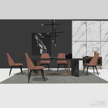 餐桌椅组合 餐椅 挂画 吊灯丨