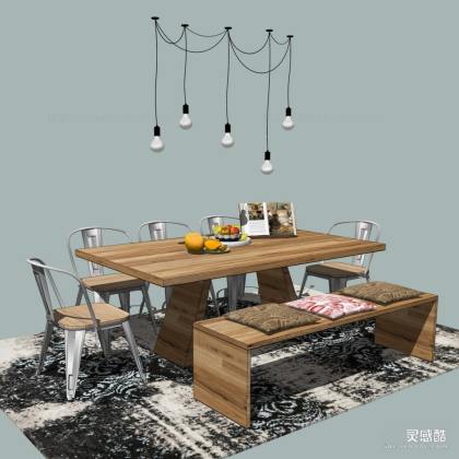 餐桌椅组合 餐椅 地毯 水果丨