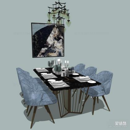 餐桌椅组合 餐椅 挂画 餐具丨