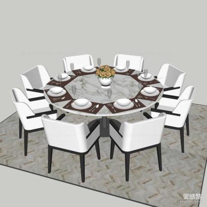 餐桌椅组合 餐椅 八人圆桌丨