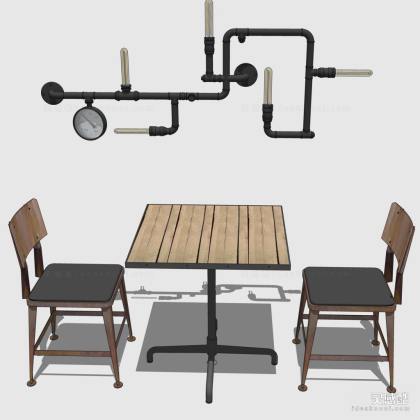 工业风餐桌椅组合 餐椅 吊灯丨