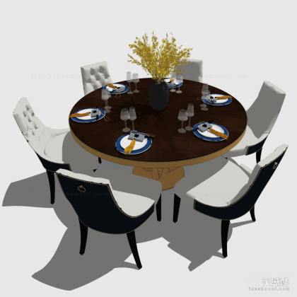 美式餐桌椅组合 餐椅 餐具 六人圆桌丨