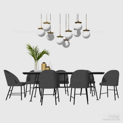 餐桌椅组合 餐椅 吊灯 花瓶丨