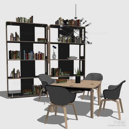 餐桌椅组合 餐椅 书架丨