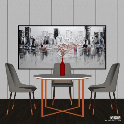 现代轻奢餐桌椅组合 餐椅 挂画 花瓶丨