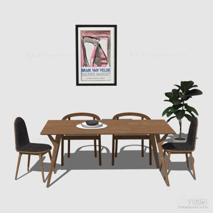 北欧餐桌椅组合 餐椅 挂画丨