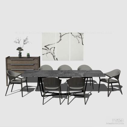 北欧餐桌椅组合 餐椅 挂画丨