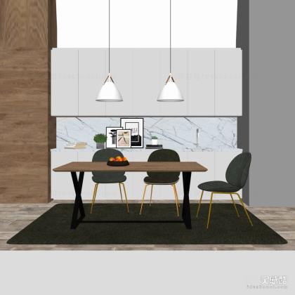 餐桌椅组合 餐椅 餐厅 吊灯丨