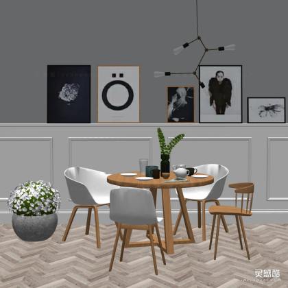 餐桌椅组合 餐椅 挂画 餐厅丨