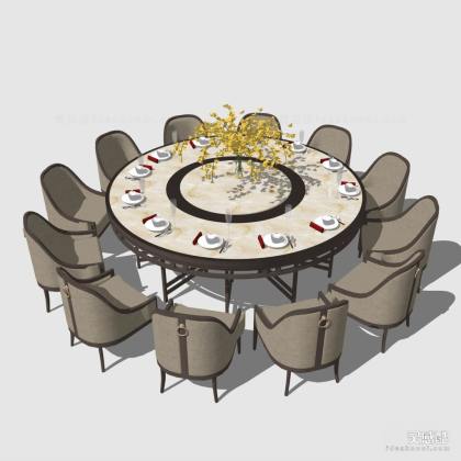 中式餐桌椅组合 餐椅 12人圆桌丨