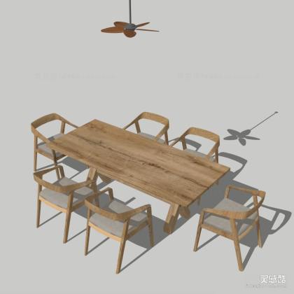 中式餐桌椅组合 餐椅 风扇丨
