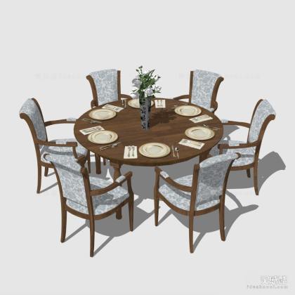 中式餐桌椅组合 餐椅 六人圆桌丨