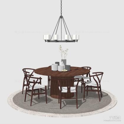 中式餐桌椅组合 餐椅 六人圆桌丨