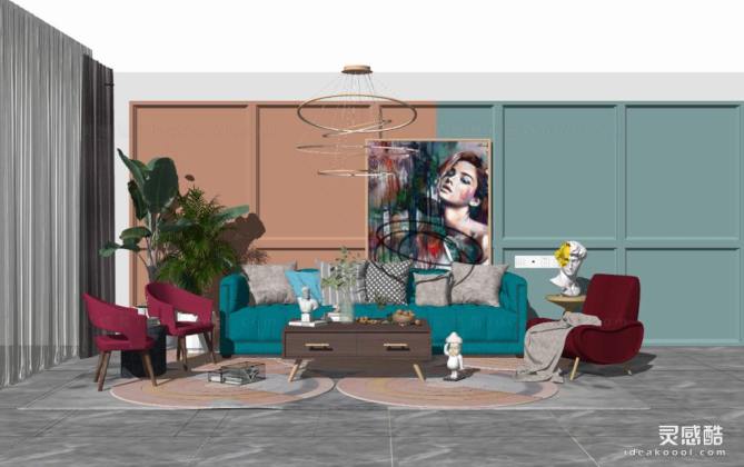 北欧客厅 沙发茶几组合 挂画丨