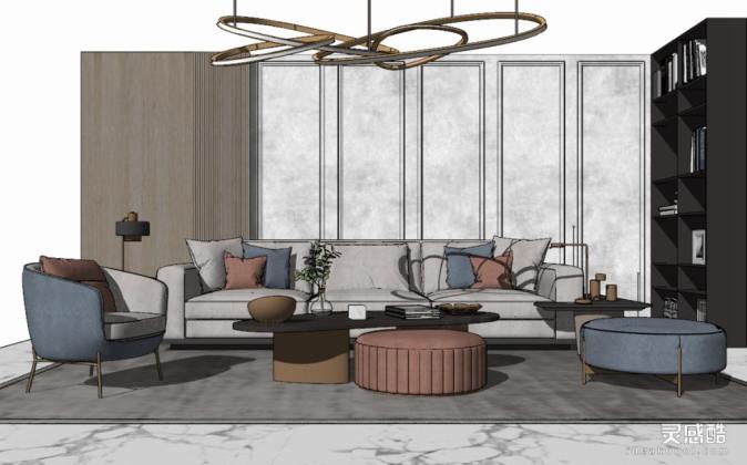 现代客厅 单人沙发 吊灯丨