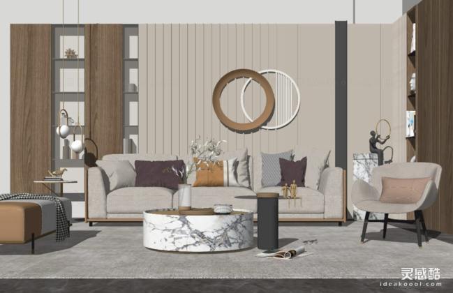 现代客厅 沙发茶几组合 墙饰丨
