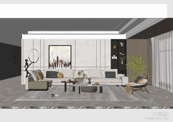 现代家居客厅 雕塑 沙发茶几组合丨