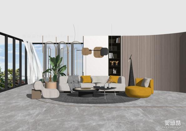 现代家居客厅 吊灯 沙发茶几组合丨