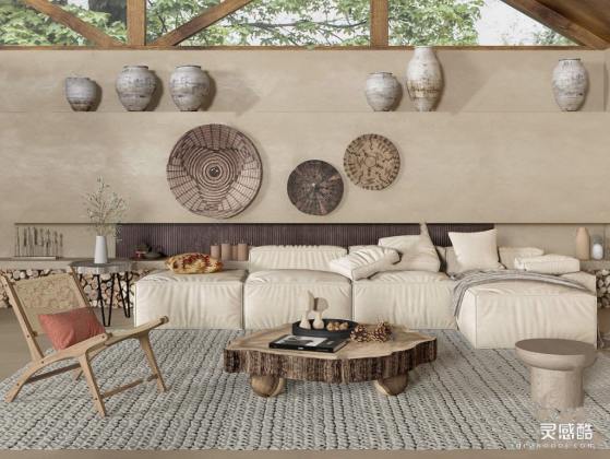 侘寂风客厅 沙发茶几组合丨