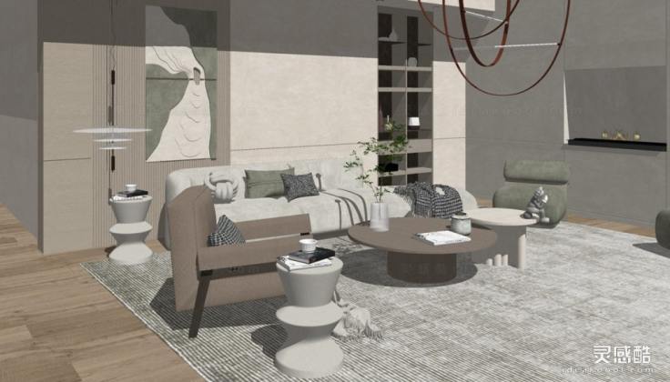 侘寂风客厅 沙发茶几组合丨
