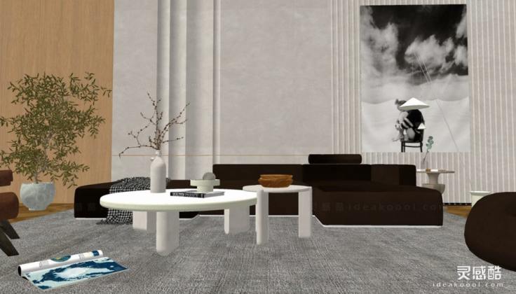 侘寂风客厅 沙发茶几组合丨