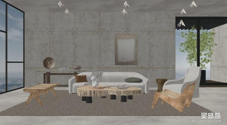 侘寂风客厅 沙发茶几组合丨