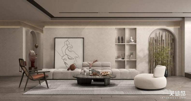 侘寂风客厅 沙发茶几组合丨