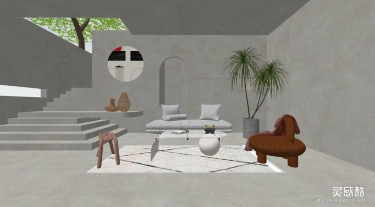 侘寂风客厅 沙发茶几组合丨