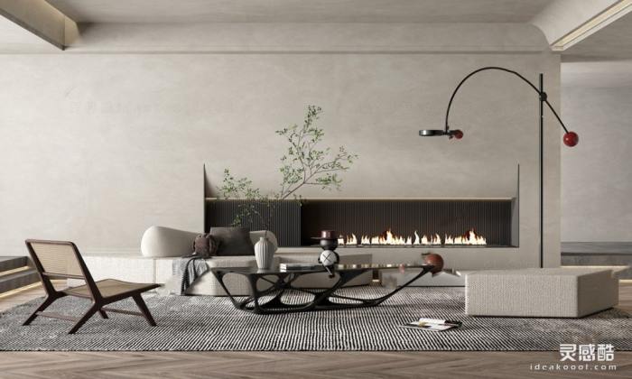 侘寂风客厅 沙发茶几组合丨