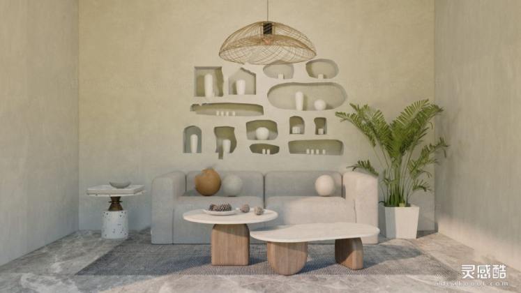 侘寂风客厅 沙发茶几组合丨