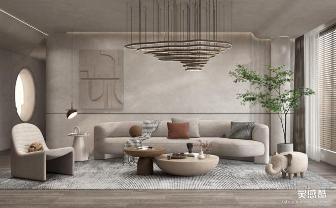 侘寂风客厅 沙发茶几组合丨