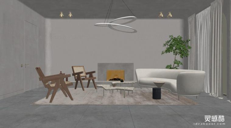 侘寂风客厅 沙发茶几组合丨