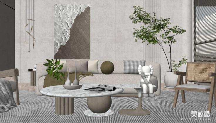 侘寂风客厅 沙发茶几组合丨