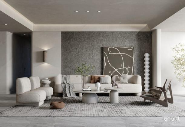 侘寂风客厅 沙发茶几组合丨