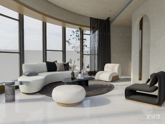 侘寂风客厅 沙发茶几组合丨