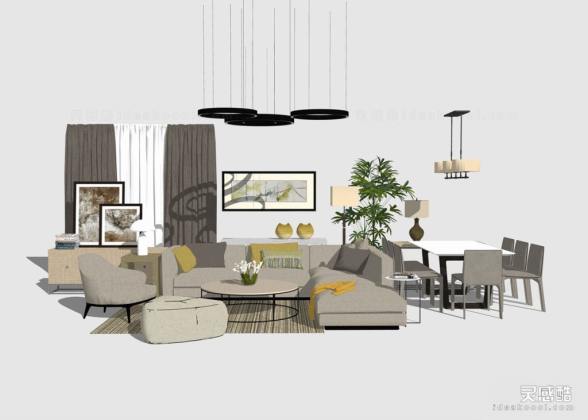 现代北欧客厅 沙发茶几组合丨