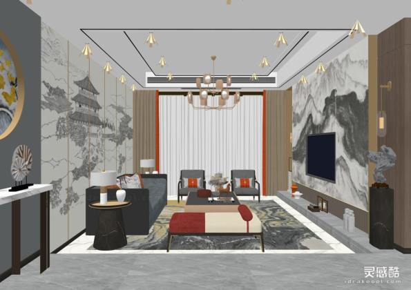 新中式客厅 沙发茶几组合丨