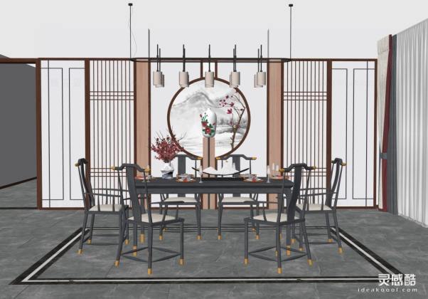 新中式餐厅 餐桌餐椅组合丨