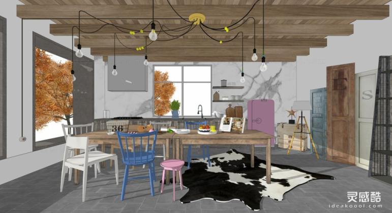 LOFT民宿厨房餐厅 餐桌餐椅组合丨