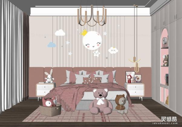 儿童房 现代家居卧室 床头柜丨
