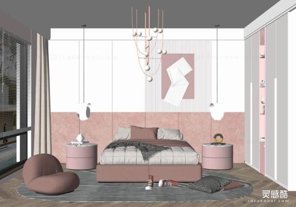 儿童房 现代家居卧室 床头柜 吊灯丨