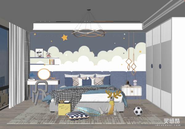 儿童房 现代家居卧室 床头柜丨