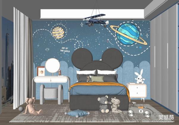 儿童房 现代家居卧室 床头柜丨