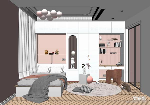 儿童房 现代家居卧室 床头柜丨