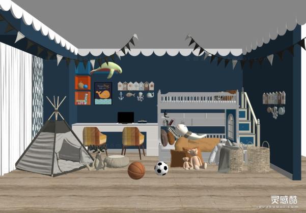 儿童房 现代家居卧室 上下床丨