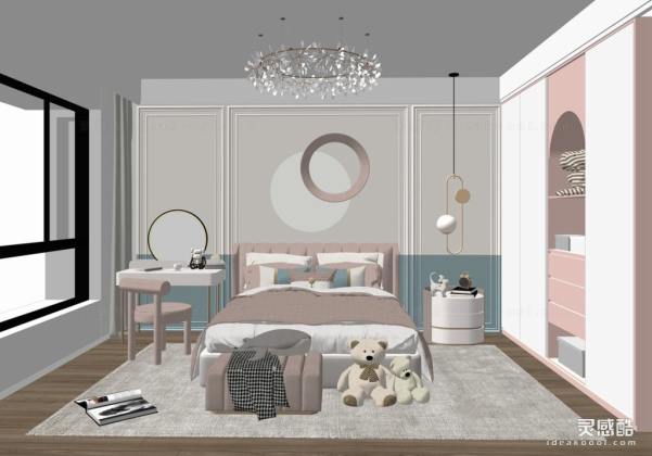 儿童房 现代家居卧室 床头柜丨